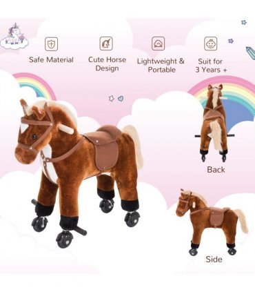 Rocking Horse Ride on Rocker Children Plush Toy Wooden Horse Sound HOMCOM