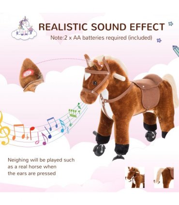 Rocking Horse Ride on Rocker Children Plush Toy Wooden Horse Sound HOMCOM