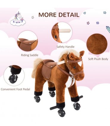 Rocking Horse Ride on Rocker Children Plush Toy Wooden Horse Sound HOMCOM