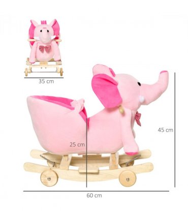 Rocking Horse Pink 60L x 35W x 45H cm 2-in-1 Baby Ride On Elephant