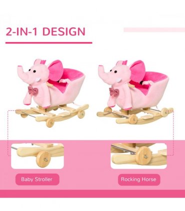 Rocking Horse Pink 60L x 35W x 45H cm 2-in-1 Baby Ride On Elephant