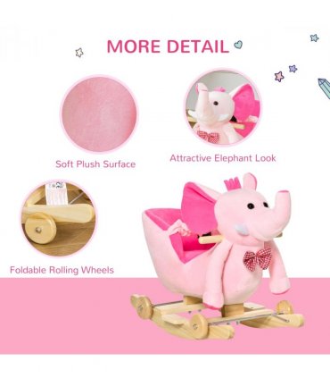 Rocking Horse Pink 60L x 35W x 45H cm 2-in-1 Baby Ride On Elephant