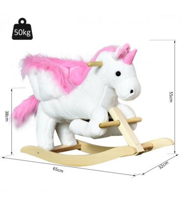 Kids Wooden Ride On Unicorn Rocking Horse Plush Toy Soft Seat Pink HOMCOM