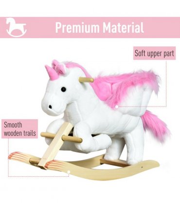 Kids Wooden Ride On Unicorn Rocking Horse Plush Toy Soft Seat Pink HOMCOM
