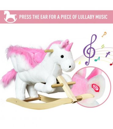 Kids Wooden Ride On Unicorn Rocking Horse Plush Toy Soft Seat Pink HOMCOM