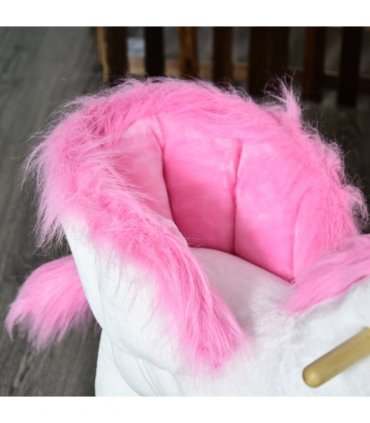 Kids Wooden Ride On Unicorn Rocking Horse Plush Toy Soft Seat Pink HOMCOM