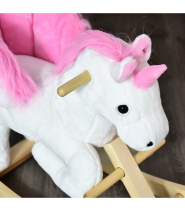 Kids Wooden Ride On Unicorn Rocking Horse Plush Toy Soft Seat Pink HOMCOM
