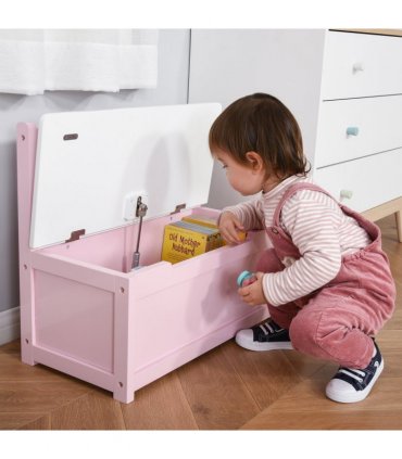 2-in-1 Wooden Toy Box Kids Seat Bench Storage Chest w/ Pneumatic Rod