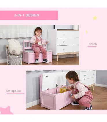2-in-1 Wooden Toy Box Kids Seat Bench Storage Chest w/ Pneumatic Rod