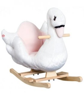 Kids Ride On Swan Toy Rocking Horse Plush White Light Pink Black Wood