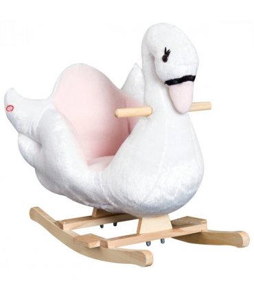 Kids Ride On Swan Toy Rocking Horse Plush White Light Pink Black Wood