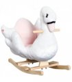Kids Ride On Swan Toy Rocking Horse Plush White Light Pink Black Wood
