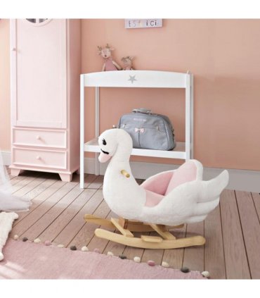 Kids Ride On Swan Toy Rocking Horse Plush White Light Pink Black Wood