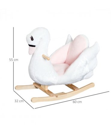 Kids Ride On Swan Toy Rocking Horse Plush White Light Pink Black Wood