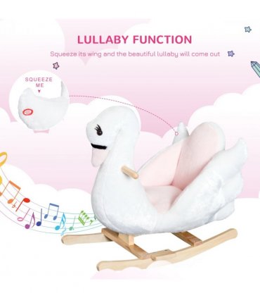 Kids Ride On Swan Toy Rocking Horse Plush White Light Pink Black Wood