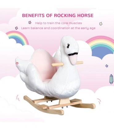 Kids Ride On Swan Toy Rocking Horse Plush White Light Pink Black Wood