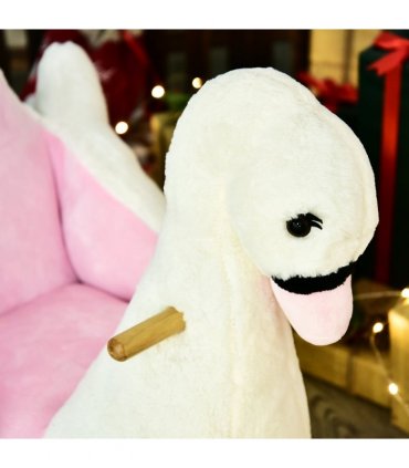 Kids Ride On Swan Toy Rocking Horse Plush White Light Pink Black Wood