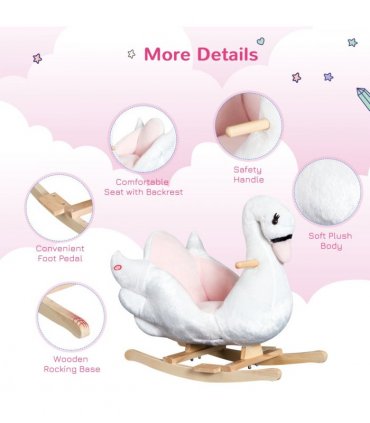 Kids Ride On Swan Toy Rocking Horse Plush White Light Pink Black Wood