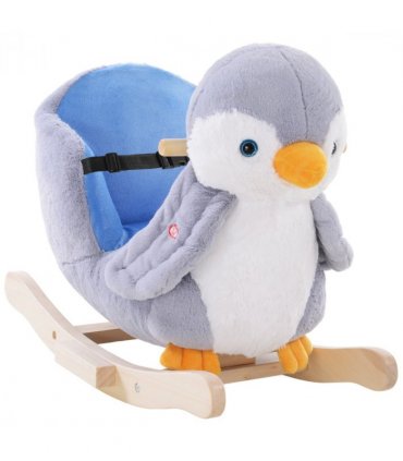 Animal Baby Rocking Horse Penguin Plush Musical Button w/32 Songs Wood