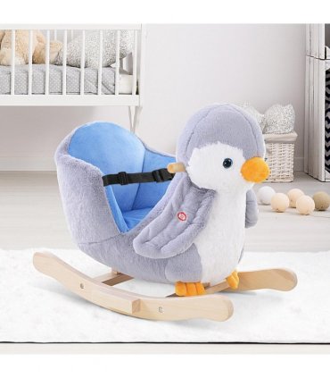 Animal Baby Rocking Horse Penguin Plush Musical Button w/32 Songs Wood