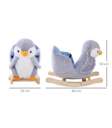 Animal Baby Rocking Horse Penguin Plush Musical Button w/32 Songs Wood
