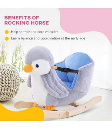 Animal Baby Rocking Horse Penguin Plush Musical Button w/32 Songs Wood