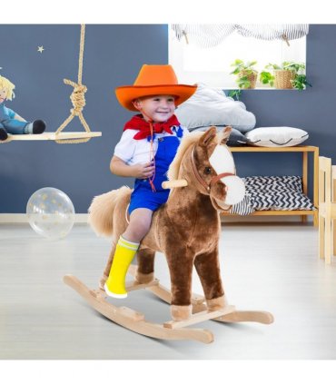 Kids Rocking Horse Wooden Plush Children Ride On Toy Rocker Baby Gift HOMCOM