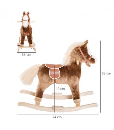 Kids Rocking Horse Wooden Plush Children Ride On Toy Rocker Baby Gift HOMCOM