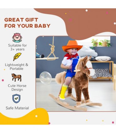 Kids Rocking Horse Wooden Plush Children Ride On Toy Rocker Baby Gift HOMCOM