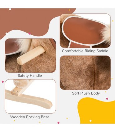 Kids Rocking Horse Wooden Plush Children Ride On Toy Rocker Baby Gift HOMCOM