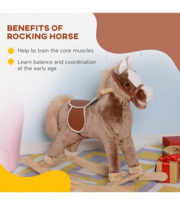 Kids Rocking Horse Wooden Plush Children Ride On Toy Rocker Baby Gift HOMCOM