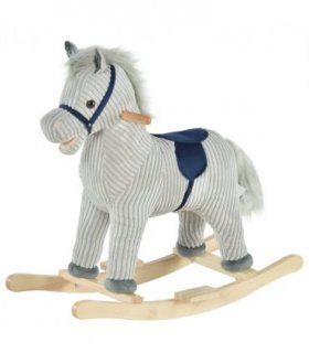 Children's Rocking Horse Ride-On Grey Wood Base Handlebars 64H x 73L x 35Wcm
