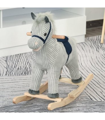 Children's Rocking Horse Ride-On Grey Wood Base Handlebars 64H x 73L x 35Wcm