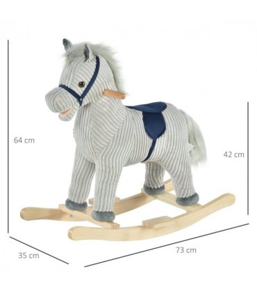Children's Rocking Horse Ride-On Grey Wood Base Handlebars 64H x 73L x 35Wcm