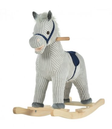 Children's Rocking Horse Ride-On Grey Wood Base Handlebars 64H x 73L x 35Wcm