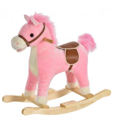 Kids Plush Rocking Horse w/ Moving Mouth Tail Sounds 18-36 Months Pink HOMCOM