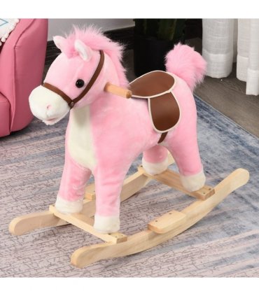 Kids Plush Rocking Horse w/ Moving Mouth Tail Sounds 18-36 Months Pink HOMCOM