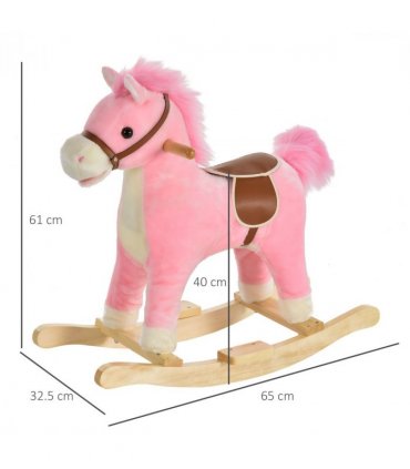 Kids Plush Rocking Horse w/ Moving Mouth Tail Sounds 18-36 Months Pink HOMCOM