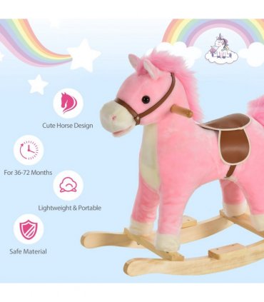 Kids Plush Rocking Horse w/ Moving Mouth Tail Sounds 18-36 Months Pink HOMCOM