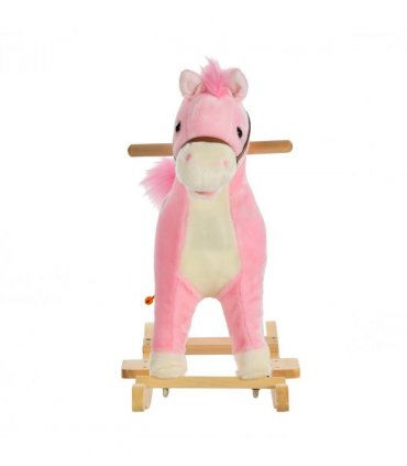 Kids Plush Rocking Horse w/ Moving Mouth Tail Sounds 18-36 Months Pink HOMCOM