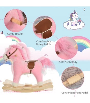 Kids Plush Rocking Horse w/ Moving Mouth Tail Sounds 18-36 Months Pink HOMCOM