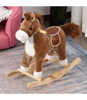 Kids Plush Rocking Horse w/ Moving Mouth Tail Sounds 18-36 Months Brown