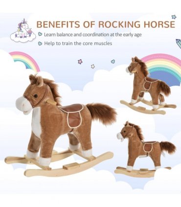 Kids Plush Rocking Horse w/ Moving Mouth Tail Sounds 18-36 Months Brown