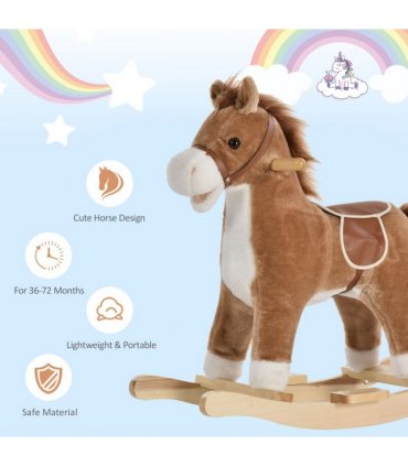 Kids Plush Rocking Horse w/ Moving Mouth Tail Sounds 18-36 Months Brown