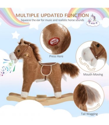 Kids Plush Rocking Horse w/ Moving Mouth Tail Sounds 18-36 Months Brown