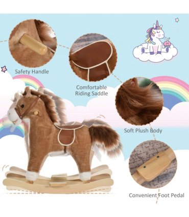 Kids Plush Rocking Horse w/ Moving Mouth Tail Sounds 18-36 Months Brown