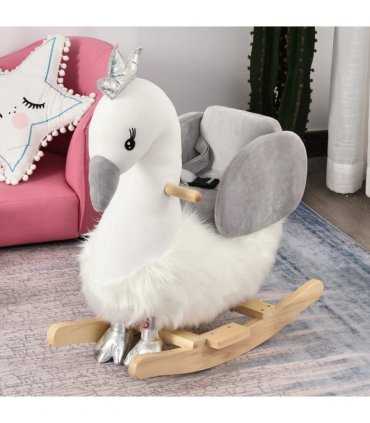 Plush White and Grey 59H x 60L x 33Wcm Ride-On Rocking Swan with Sound