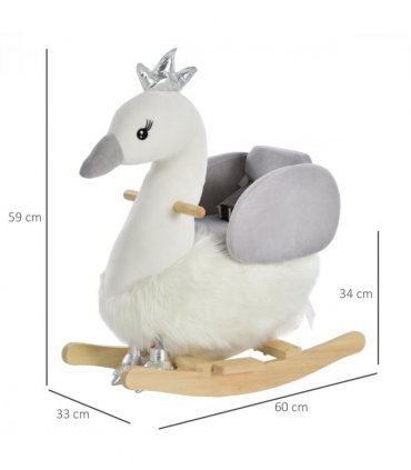 Plush White and Grey 59H x 60L x 33Wcm Ride-On Rocking Swan with Sound