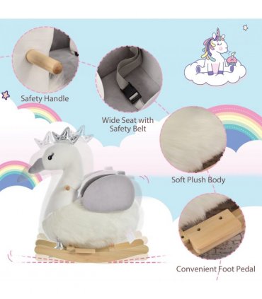 Plush White and Grey 59H x 60L x 33Wcm Ride-On Rocking Swan with Sound