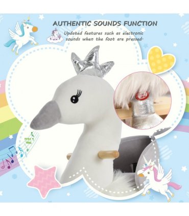 Plush White and Grey 59H x 60L x 33Wcm Ride-On Rocking Swan with Sound